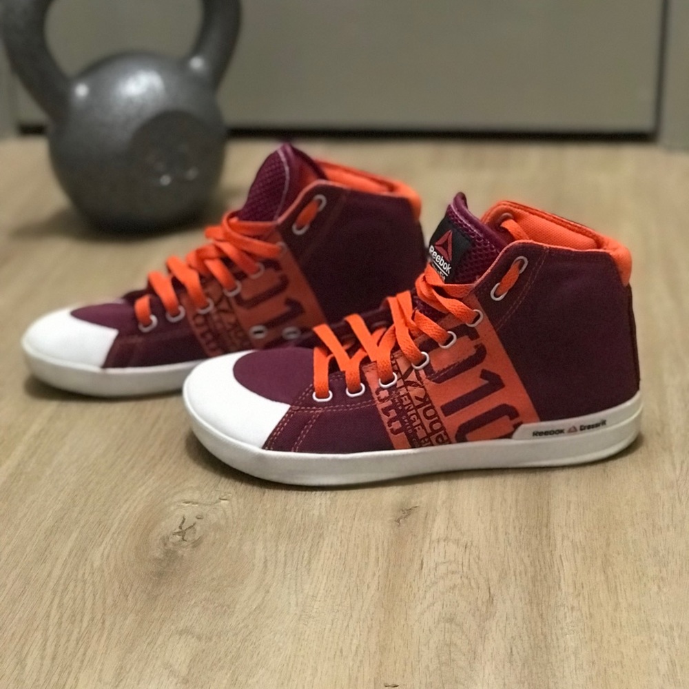 Reebok 010 CrossFit Lite TR High Top Lifting Shoes Purple Orange Womens